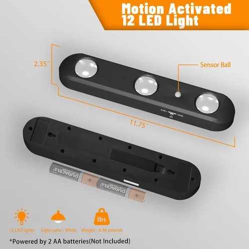 Vista 2 de MIND&ACTION Luces seguras para armas, luz LED activada por movimiento para gabinete seguro de armas, lente LED giratoria ultra brillante