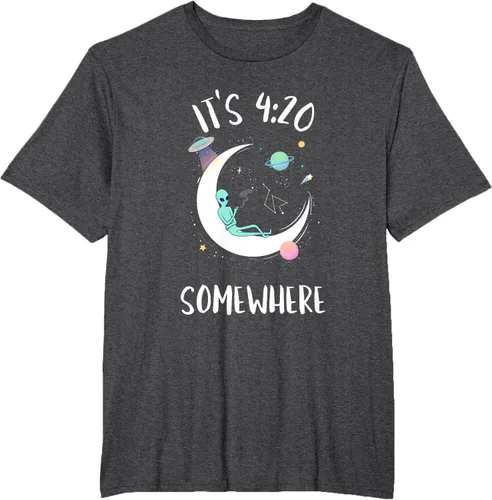 Vista 16 de Funny Weed Joint Smoking Moon Alien It's 4:20 Somewhere Camiseta, Negro, S