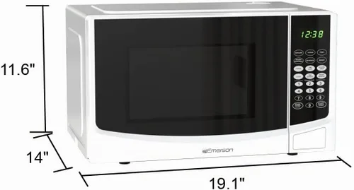 Vista 4 de Emerson - Horno microondas compacto para encimera, 0.9 pies cúbicos, 900 vatios, 10 niveles de potencia, 6 ajustes preestablecidos de cocción, Blanco
