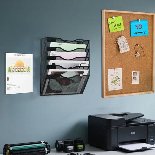 Vista 6 de LEKETREE Organizador de archivos de pared colgante con oficina surtido, 5 bolsillos de malla para colgar carpetas de archivos colgantes para colgar