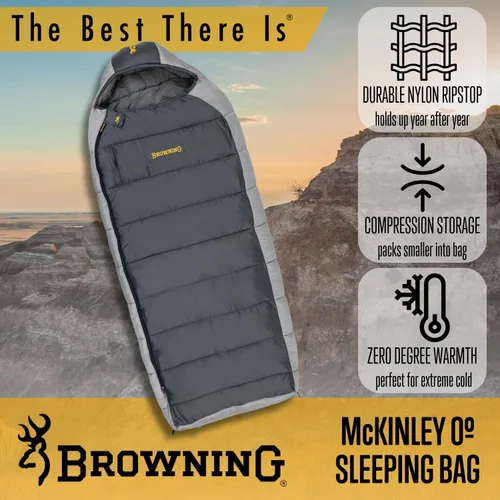 Vista 6 de Browning McKinley - Saco de dormir 0° – Rectángulo con capucha aislante de gran tamaño fabricado con exterior Ripstop y forro de poliéster