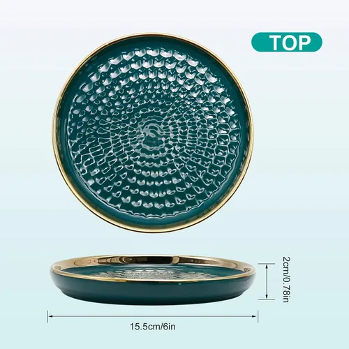 Vista 2 de Saihisday Soporte de cerámica para pasteles de 6 pulgadas con cúpula, bandeja para servir postres con cubierta de vidrio, plato multifuncional