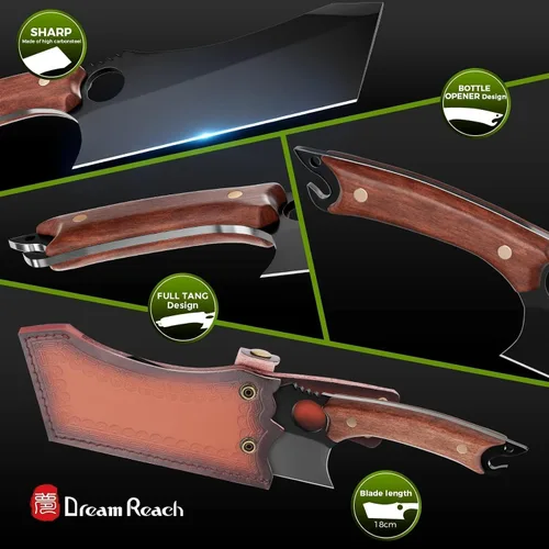 Vista 4 de Cuchillo para carne de 6.9 pulgadas, cuchillo negro para deshuesar, cuchillo de cocina forjado en fuego de acero de alto carbono afilado con funda