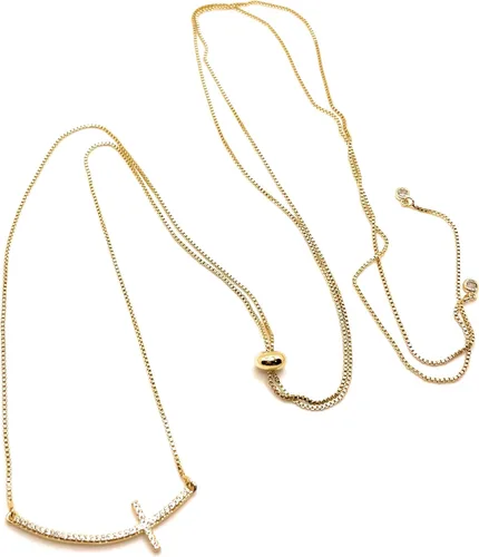 Vista 3 de Cross Necklace for Women, Cross Lariat Necklace for Women, Ajustable Chain 4o inch Length, Religious Gifts, Gold Plated Necklace, Gifts for Her