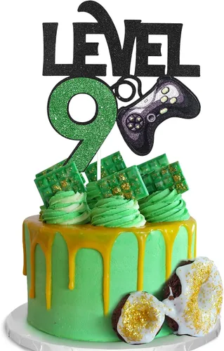 Vista 13 de Decoración para pastel de juego de nivel 8 – Suministros de fiesta de 8 cumpleaños para niños – Decoración de fiesta de juegos ganador