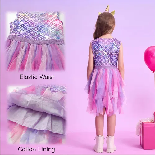 Vista 5 de DXTON Vestidos tutú para niñas pequeñas, vestido de verano de tul de sirena para fiesta de cumpleaños para 3-8 años