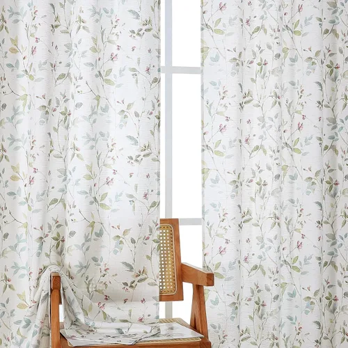 Vista 40 de Chyhomenyc Cortinas de mezcla de lino de 63 pulgadas de largo, 2 paneles de cortina con estampado floral filtrante de luz para sala de estar