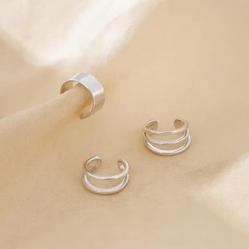 Vista 4 de CHIC & ARTSY Aretes de plata de ley 925 sin perforación, aretes de cartílago o hélix falso, varios estilos, aretes de oreja de caracola, joyería