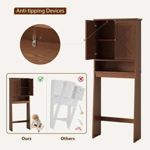 Vista 5 de Over The Toilet Storage Cabinet,Wood Organizer with Barn Door Walnut