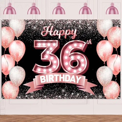 Vista 314 de Cartel de feliz cumpleaños décimo oro rosa, telón de fondo, saludos a 10 años, globos de confeti, decoración temática para niñas de 10 años