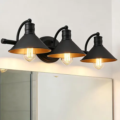 Vista 20 de 2 Light Bathroom Vanity Light Over Mirror - Black and Gold Farmhouse Wall Light for Bathroom Vanity Powder Room, Rustic Gooseneck Barn Style 2 Bulb