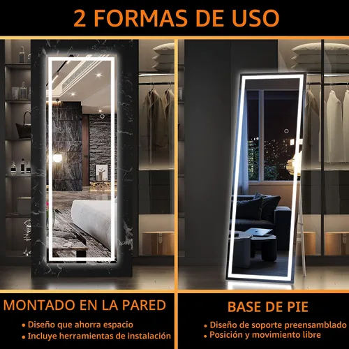 Vista 9 de Hasipu - Espejo de cuerpo entero con luces, 56 x 16 pulgadas, espejo de pie con led para montaje en pared para sala de estar, dormitorio y Negro