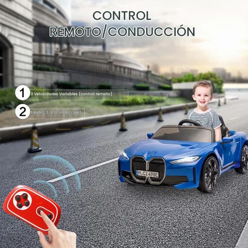 Vista 4 de Coche eléctrico para niños 12V Ride on Toys Car con control remoto Azul