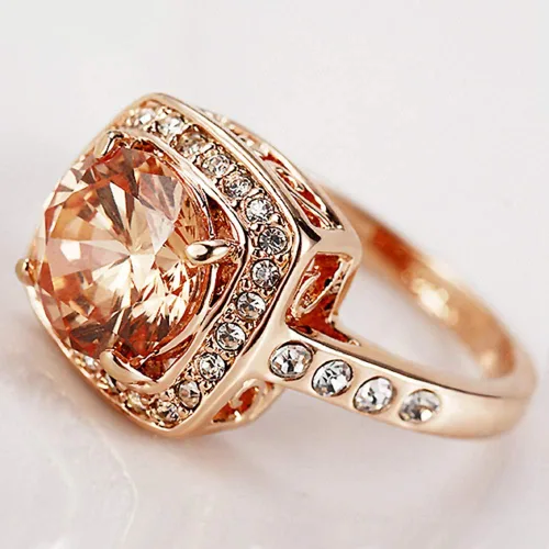 Vista 3 de Acefeel Anillos brillantes amarillos del topacio de la circona cúbica para las mujeres 18K chapado en oro rosa, Circonita, oro blanco, cobre, oro