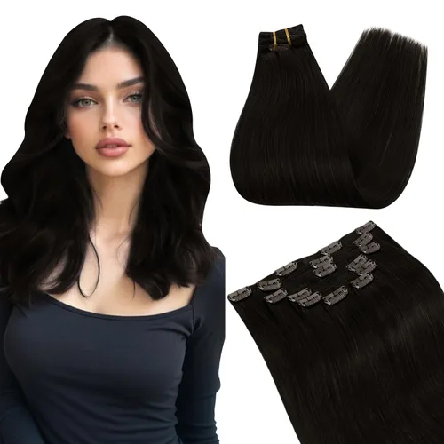 Vista 30 de Ugeat Extensiones de cabello humano con clip de 12 pulgadas, extensiones de cabello balayage con clip, marrón chocolate ombre, extensiones