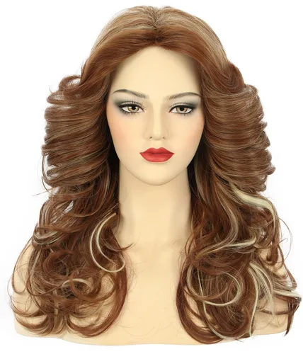 Vista 7 de karlery Peluca de plumas de los años 70 para mujer, peluca larga de onda rubia para cantante, peluca de disfraz vintage, peluca de disfraz de fiesta