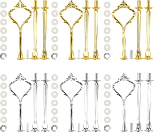 Vista 10 de Juego de 6 bandejas escalonadas para soporte de pastel, corona, soporte de 3 niveles para tartas, accesorios para bodas y fiestas, resina para Negro