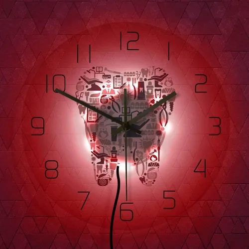 Vista 5 de The Geeky Days Reloj de pared con iluminación LED USB, símbolos de cuidado dental, reloj colgante de acrílico, movimiento silencioso, con 7