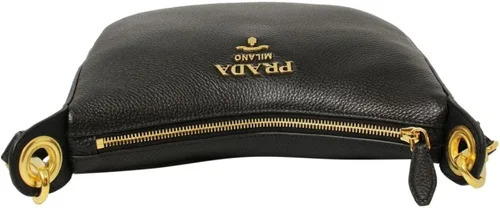Vista 4 de Prada Vitello Phenix Negro Cuero Nylon Web Rayas Correa Bandolera Bandolera 1BC052