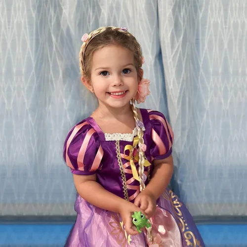 Vista 4 de Aoiviss Disfraz de Rapunzel para niñas, ropa de vestir de princesa, para cumpleaños, Halloween, cosplay, color morado