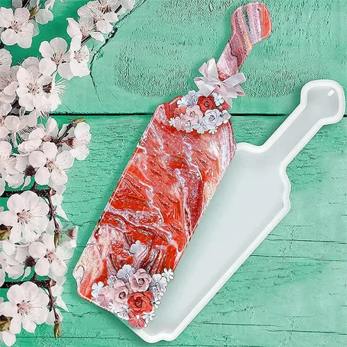 Vista 4 de Moldes de resina para platos con mango, moldes de bandeja de resina, molde de silicona para servir frutas para bandeja de té de resina epoxi, moldes