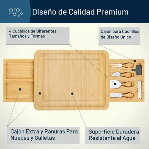 Vista 3 de Juego de tabla de queso y cuchillos de bambú con 2 cajones deslizables