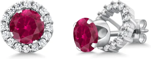 Vista 112 de Gem Stone King Aretes redondos de plata de ley 925 de 0.236 in con piedra natal extraíble para mujer