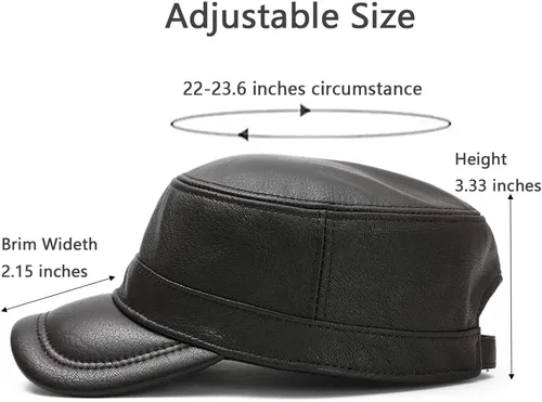Vista 8 de Hombres Lambskin Leather Cadet Army Caps Military Caps Flat Top Cap