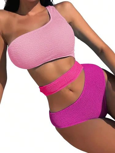 Vista 2 de WDIRARA Traje de baño de una pieza con corte de bloque de color para mujer