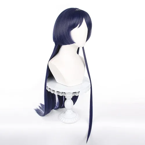 Vista 2 de XiongXiongLe Scaramouche - Peluca azul para cosplay, peluca larga y recta, peluca de repuesto de cabello sintético para niños, para fiestas