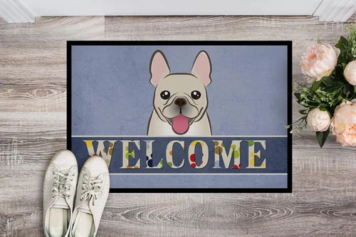 Vista 2 de Caroline's Treasures BB1424MAT - Tapete de bienvenida con diseño de bulldog francés de 18 x 27 pulgadas, color azul, para interiores y exteriores