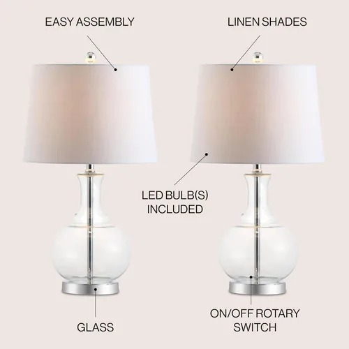 Vista 3 de JONATHAN Y Juego de 2 lámparas de mesa de cristal dorado transparente y cromado de 25 pulgadas para dormitorio, lámpara de noche moderna para sala