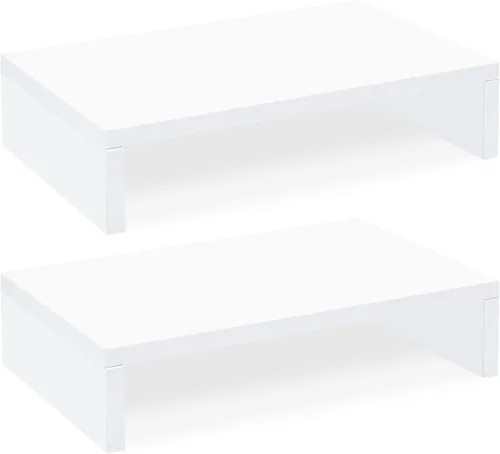 Vista 2 de TEAMIX 6.7 pulgadas de altura y 2 unidades de soporte de monitor blanco para escritorio, soporte de monitor pequeño, soporte