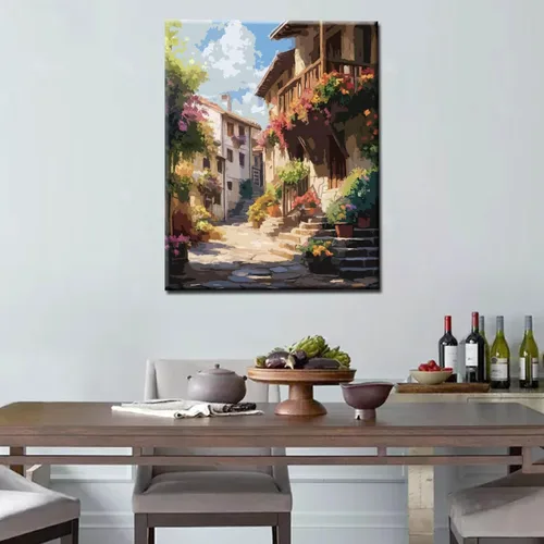 Vista 3 de Pintura de flores de ciudad por números para adultos, niños, principiantes, Italia, ciudad, flores de calle, bricolaje, pintura acrílica, kits