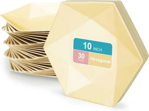 Vista 18 de Paquete de 30 platos de papel desechables de 8 pulgadas, platos de papel hexagonal azul, platos de postre 100% biodegradables para bodas