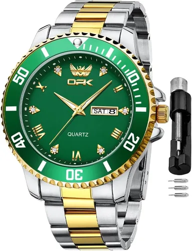Vista 10 de OPK Mens Watch Simple Fashion Diamonds Stainless Steel Analog Men Wrist Watch Diamond Large Dial Waterproof Date Casual Watch for Man