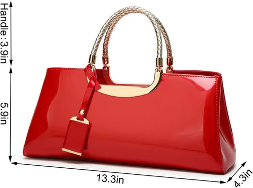 Vista 3 de XingChen Bolso brillante de las mujeres del bolso del bolso de la manija superior del cuero de la patente del bolso estructurado del bolso del bolso