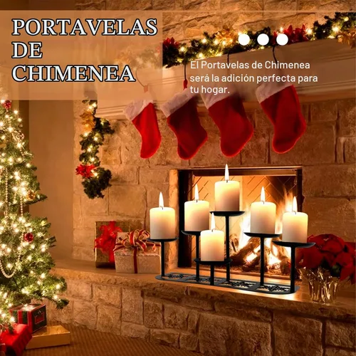Vista 5 de Portavelas de chimenea de metal negro mate con 6 soportes de velas, decoración de manto para velas sin llama o de cera, mesa de piso, centro de 6
