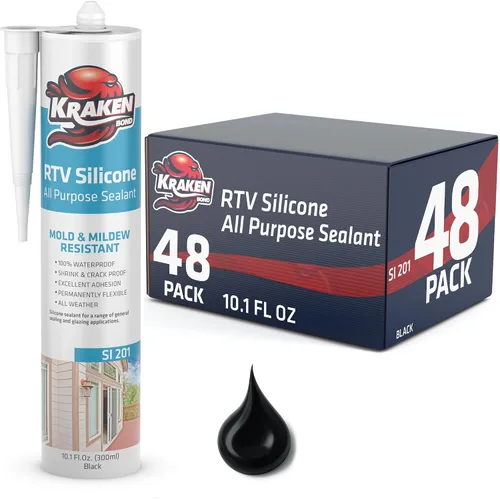 Vista 10 de Kraken Bond Sellador de silicona negro resistente al agua Cartucho de 100 a 10 onzas líquidas, RTV silicona para calafatear cocina y baño, todo uso