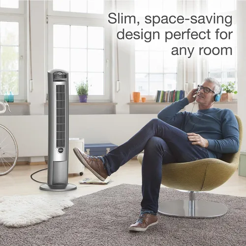 Vista 3 de Lasko 2551 - Ventilador eléctrico portátil de torre oscilante de 42 pulgadas con ionizador de aire fresco, temporizador y control remoto