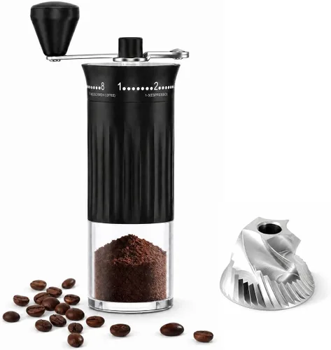 Vista 16 de Mini molinillo de café manual con 40 configuraciones ajustables, molinillo de granos de café portátil de mano con capacidad de 30g, molinillo