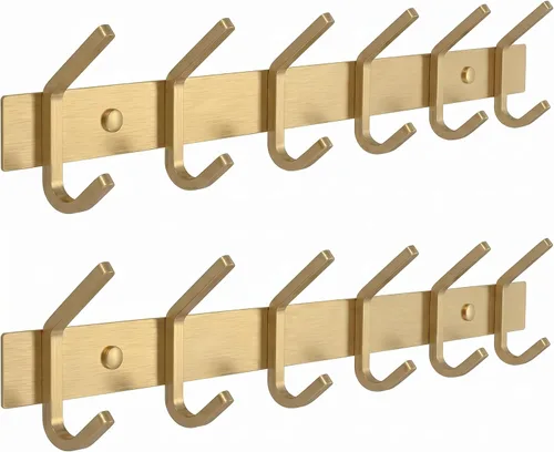 Vista 20 de Perchero de Abrigos Pequeño Negro Mate para Pared – Riel de Ganchos de Acero Inoxidable de 6 Pulgadas con 2 Ganchos Dobles para Abrigos