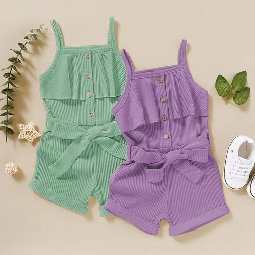Vista 7 de Ropa de niña para bebé, ropa sin mangas, lindo halter mameluco de una sola pieza, conjunto de ropa de verano 1-5T