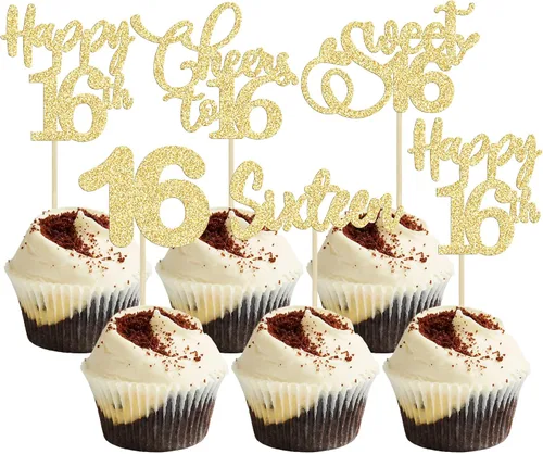 Vista 29 de Paquete de 30 adornos para cupcakes con purpurina de doble dígito para cumpleaños de 10 años, para cumpleaños, aniversario, fiesta, suministros