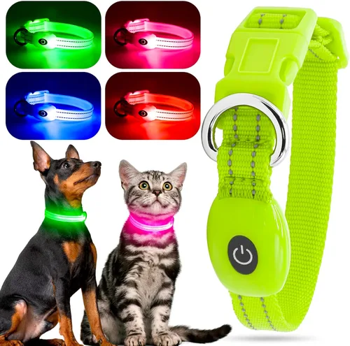 Vista 19 de YFbrite Collar LED para perro XS, ligero collar para gato, cómodo collar de cachorro iluminado, recargable por USB, luz de seguridad ajustable