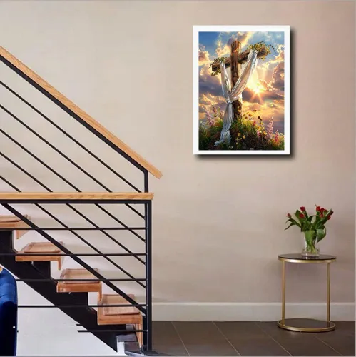 Vista 4 de MaiYiYi Pintura de diamantes con cruz de cielo por números, taladro redondo completo 5D, flor de dios, cruz de diamantes, kit de arte para adultos