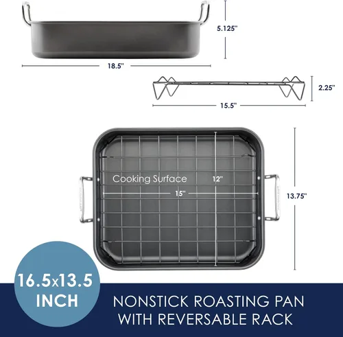 Vista 16 de Rachael Ray Bakeware Asador/Bandeja para Asar Antiadherente con Rejilla Reversible, 16.5 Pulgadas x 13.5 Pulgadas, Gris