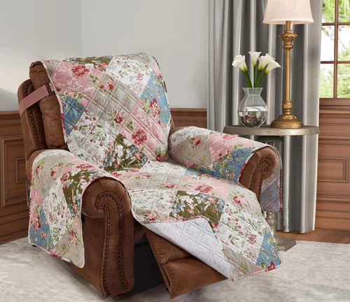 Vista 27 de Brilliant Sunshine Blue Plaids & Stripes - Funda para sillón de sofá, asiento de 23 pulgadas Patchwork Design, Non Slip Sofa Cover, Quilted