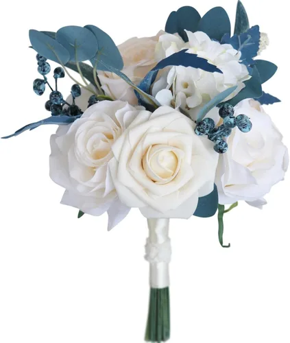 Vista 5 de MOJUN Juego de ramo de dama de honor, ramillete de muñeca, para novio, flores de boda de rosas artificiales para ceremonia de boda, aniversario
