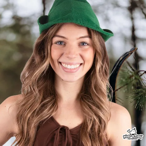 Vista 6 de Sombrero de Robin Hood Sombrero de Peter Pan de fieltro verde Disney Sombrero de gnomo de hada Pinocho para niños y adultos Sombreros alpinos